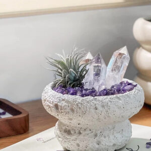 Handcrafted White Crystal Point Decor inCement Planter
