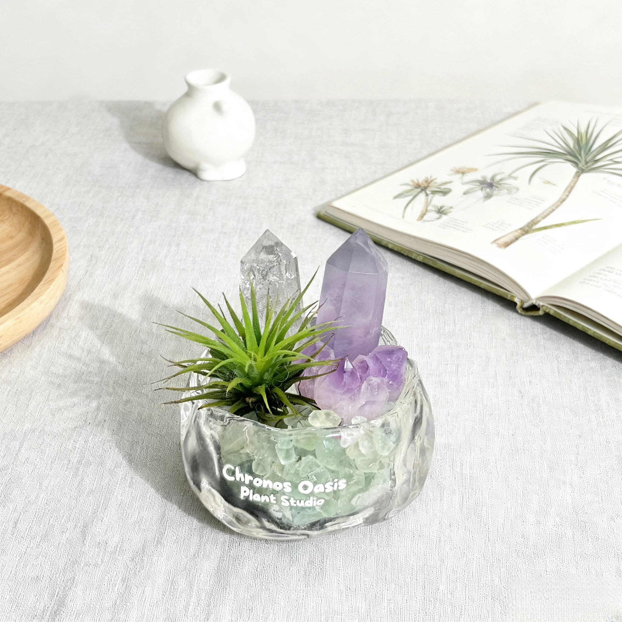 Crystal Point Desktop Decor Glass Planter with Amethyst Accent - Image 2