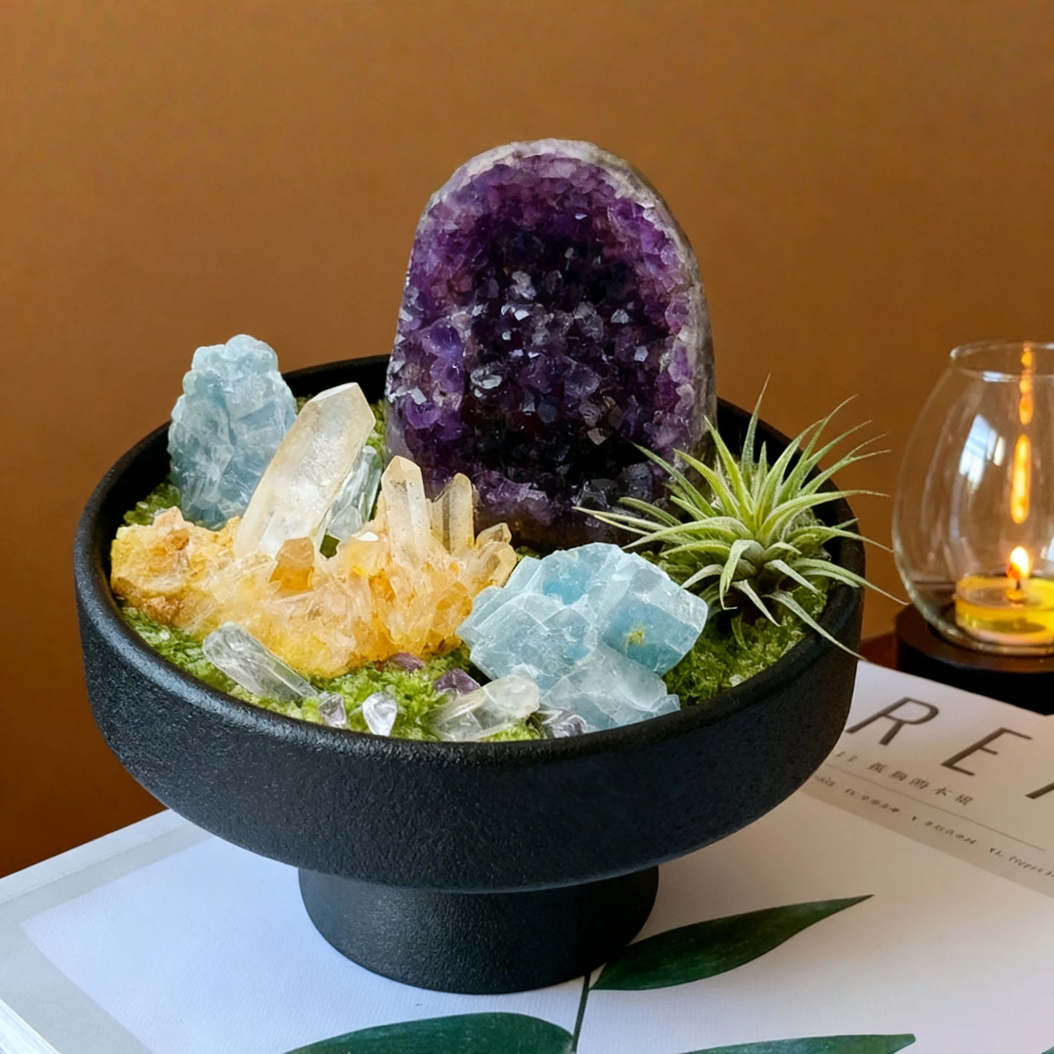 Handcrafted Amethyst Crystal Decor , Minimalist Meditation Garden