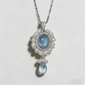 S925 Silver Necklace with Aquamarine, Blue Topaz and Pearls