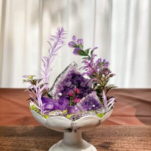 Amethyst Cluster Crystal Planter -Handcrafted Botanical Art