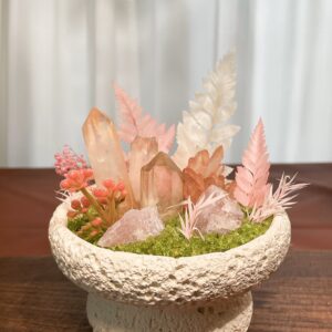 Clear Quartz & Rose Quartz Crystal Planter-Healing Decor