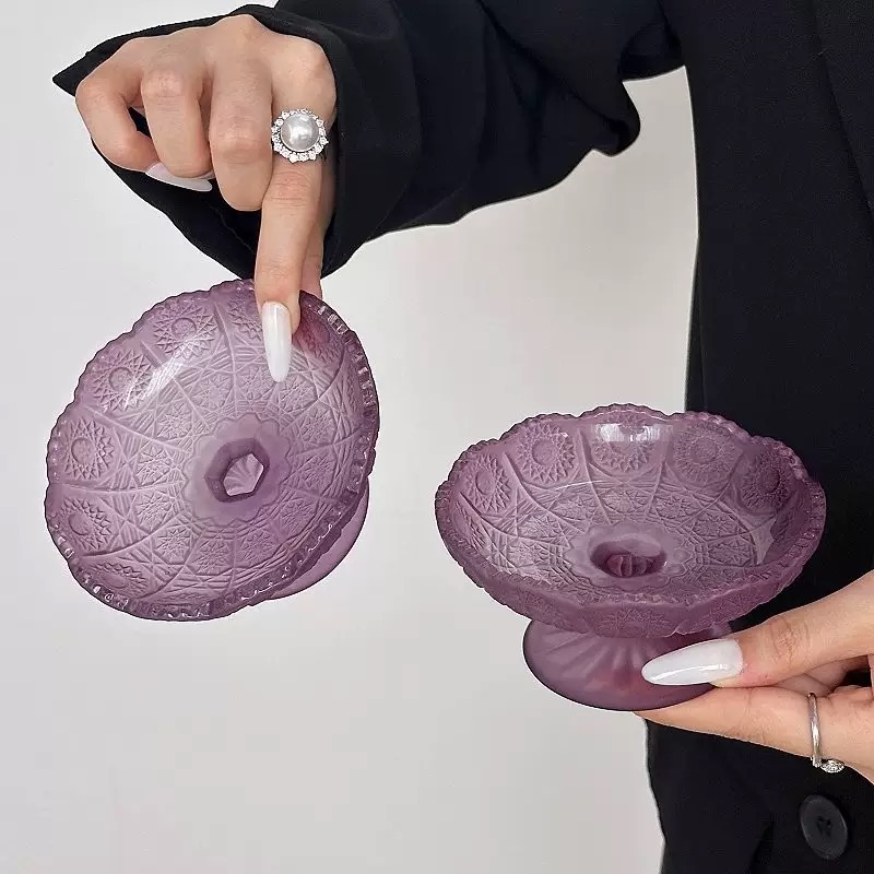 Vintage Frosted Purple Glass Bowl - Image 2