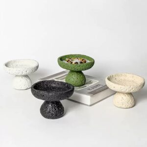 Wabi-Sabi Handmade Cement Pedestal Bowl -Abstract Concrete Art Vessel