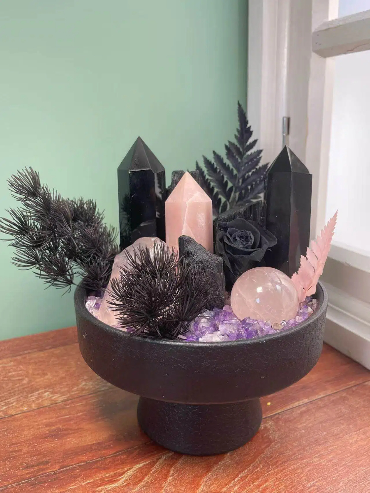 Obsidian Point & Rose Quartz Healing Crystal Zen