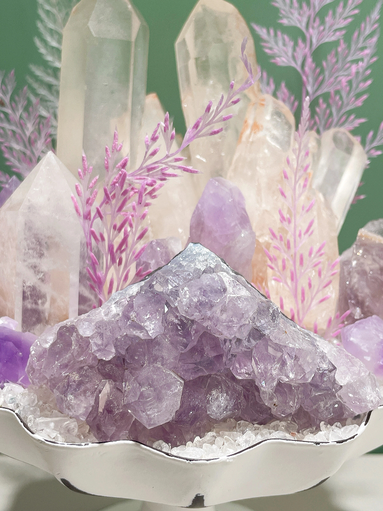 Limited Crystal Planter - Clear Quartz Cluster & Amethyst Decor - Image 3
