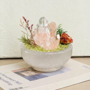 Quartz Bowl Planter - Clear Quartz Cluster &Peridot Decor