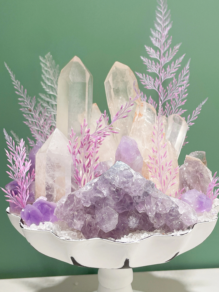 Limited Crystal Planter - Clear Quartz Cluster & Amethyst Decor - Image 2