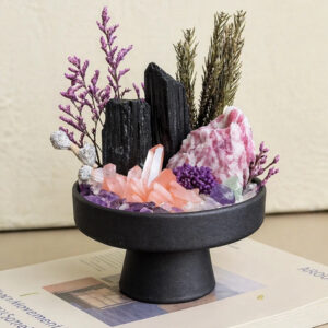 Black Tourmaline & Pink Tourmaline Crystal Botanical Decor