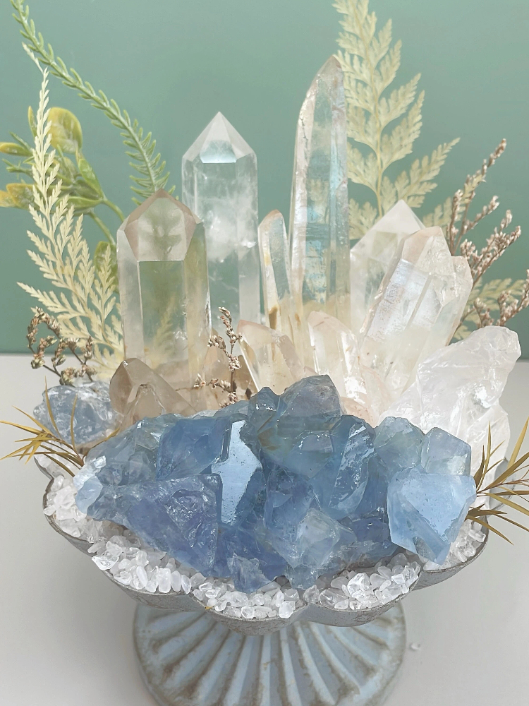 One of a Kind Celestite & Clear Quartz Crystal Garden Decor - Image 3