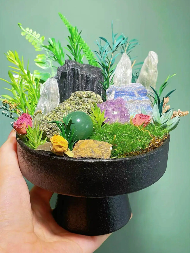 Black Tourmaline & Lapis Lazuli Crystal Garden Decor - Image 3