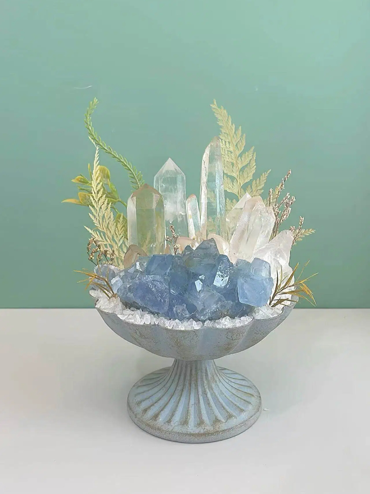One of a Kind Celestite & Clear Quartz Crystal Garden Decor - Image 2
