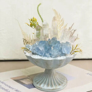 One of a Kind Celestite & Clear Quartz Crystal Garden Decor