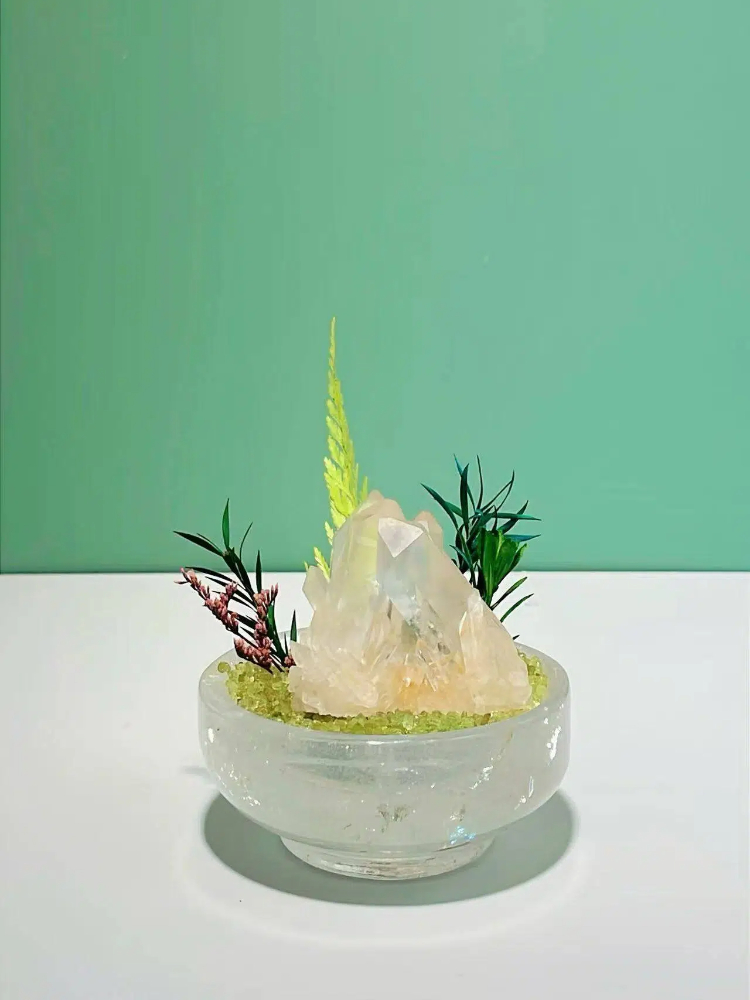 Quartz Cluster & Peridot Crystal Bowl - Image 2