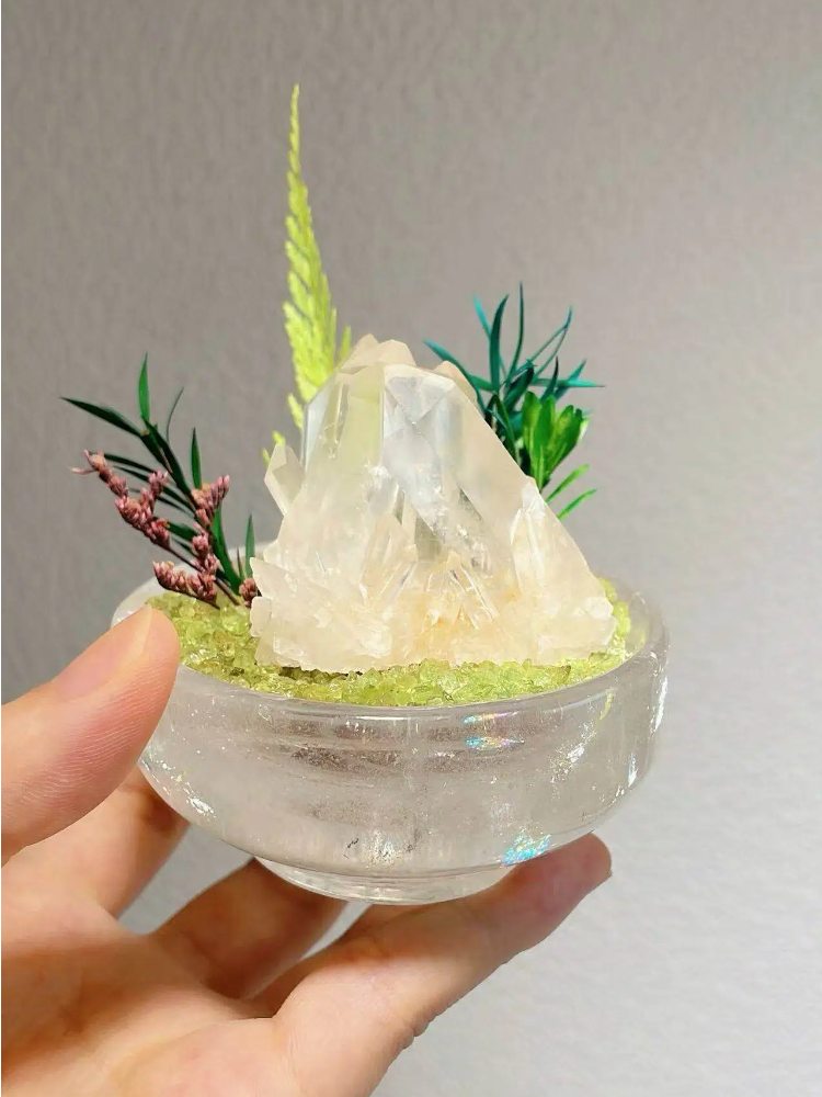 Quartz Cluster & Peridot Crystal Bowl - Image 3